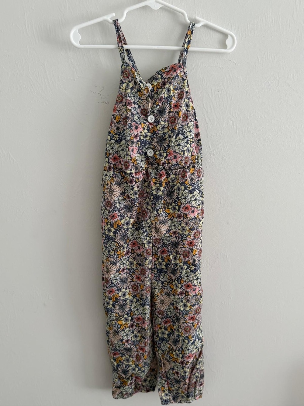 Others Follow Floral Spaghetti-Strap Jumpsuit in Navy, Pink & Yellow